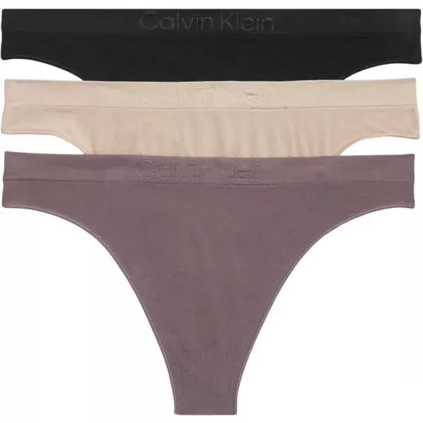 Calvin Klein Womens Bonded Flex Seamless 3Pack Mid Rise ThongBlack Cedar Sparrow