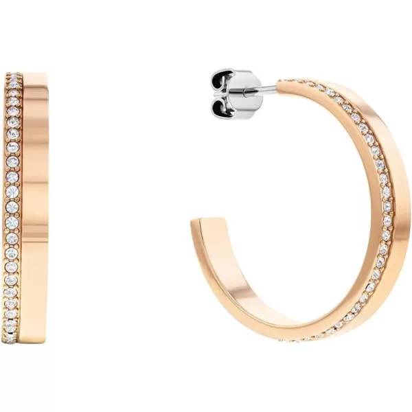 Calvin Klein Womens CShape Earrings Elegant Minimalism with Sleek Linear Silhouette and Crystal SettingsCarnation Gold