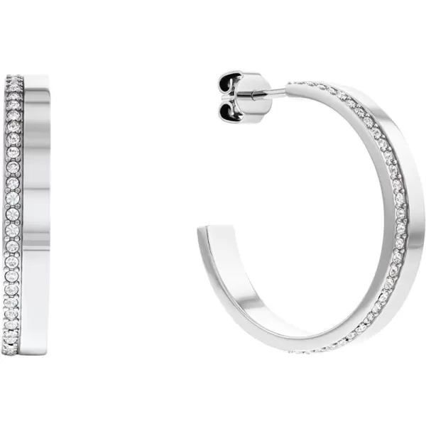 Calvin Klein Womens CShape Earrings Elegant Minimalism with Sleek Linear Silhouette and Crystal SettingsSilver