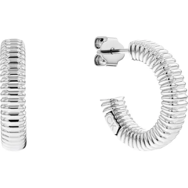 Calvin Klein Womens CShape Earrings Refined Textures with Unique Ribbed DesignSilver