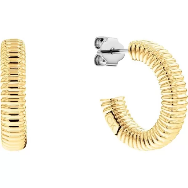 Calvin Klein Womens CShape Earrings Refined Textures with Unique Ribbed DesignYellow Gold