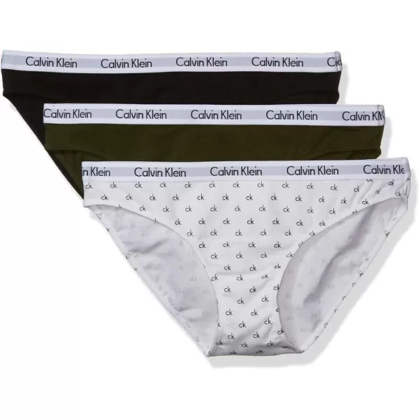 Calvin Klein Womens Carousel Logo Cotton Stretch Bikini Panties 3 Pack3 BlackUnderbrush Green Multi