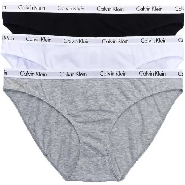 Calvin Klein Womens Carousel Logo Cotton Stretch Bikini Panties 3 Pack3 BlackWhiteGrey Heather