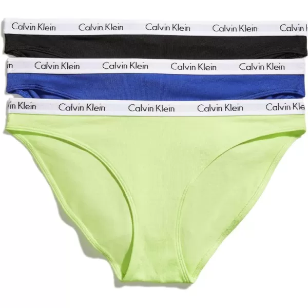 Calvin Klein Womens Carousel Logo Cotton Stretch Bikini Panties 3 Pack3 Clematis BlueEnergyBlack