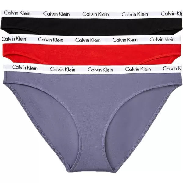 Calvin Klein Womens Carousel Logo Cotton Stretch Bikini Panties 3 Pack3 Coral CorsageCyber GreenGrey Heather