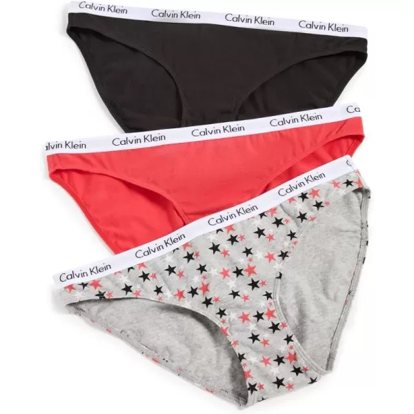 Calvin Klein Womens Carousel Logo Cotton Stretch Bikini Panties 3 Pack3 Feeder Stripe Pale OrchidSnow HeatherBlack