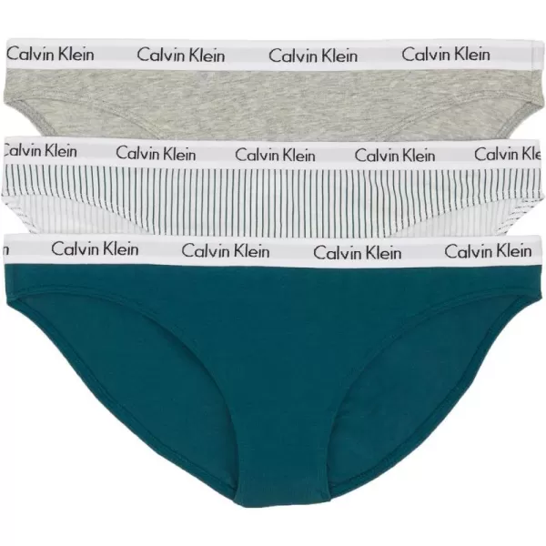 Calvin Klein Womens Carousel Logo Cotton Stretch Bikini Panties 3 Pack3 Grey HeatherAtlantic DeepAtlantic Deep Stripe