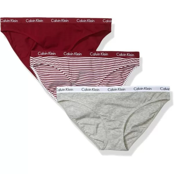 Calvin Klein Womens Carousel Logo Cotton Stretch Bikini Panties 3 Pack3 Grey HeatherRaspberry JamStripe