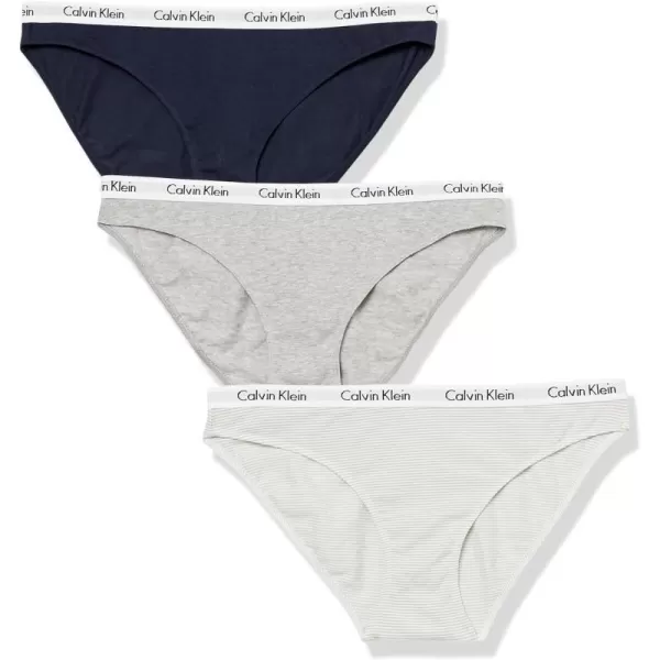 Calvin Klein Womens Carousel Logo Cotton Stretch Bikini Panties 3 Pack3 Grey HeatherShorelineFeeder Stripedesert Sage