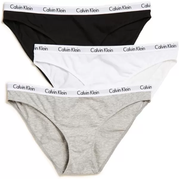 Calvin Klein Womens Carousel Logo Cotton Stretch Bikini Panties 3 PackBlackWhiteGrey Heather