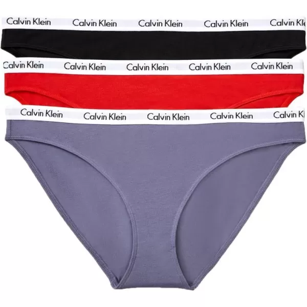 Calvin Klein Womens Carousel Logo Cotton Stretch Bikini Panties 3 PackCoral CorsageCyber GreenGrey Heather