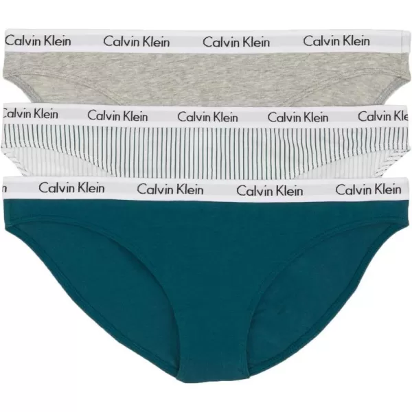 Calvin Klein Womens Carousel Logo Cotton Stretch Bikini Panties 3 PackGrey HeatherAtlantic DeepAtlantic Deep Stripe