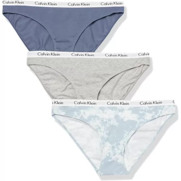 Calvin Klein Womens Carousel Logo Cotton Stretch Bikini Panties 3 PackGrey HeatherScorched DenimMorongo Cloudsblue Fog