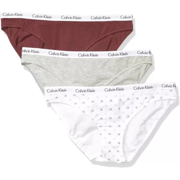 Calvin Klein Womens Carousel Logo Cotton Stretch Bikini Panties 3 PackMaroonGrey HeatherLogo