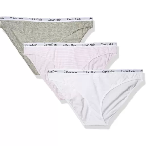 Calvin Klein Womens Carousel Logo Cotton Stretch Bikini Panties 3 PackPink StripeGrey HeatherWhite