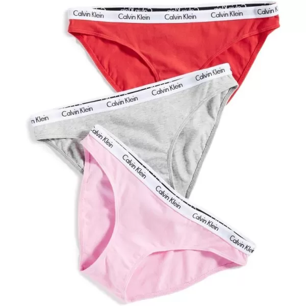 Calvin Klein Womens Carousel Logo Cotton Stretch Bikini Panties 3 PackSweetheart PinkFever DreamGrey Heather