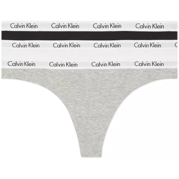 Calvin Klein Womens Carousel Logo Cotton Thong Multipack Panty3 BlackWhiteGrey Heather