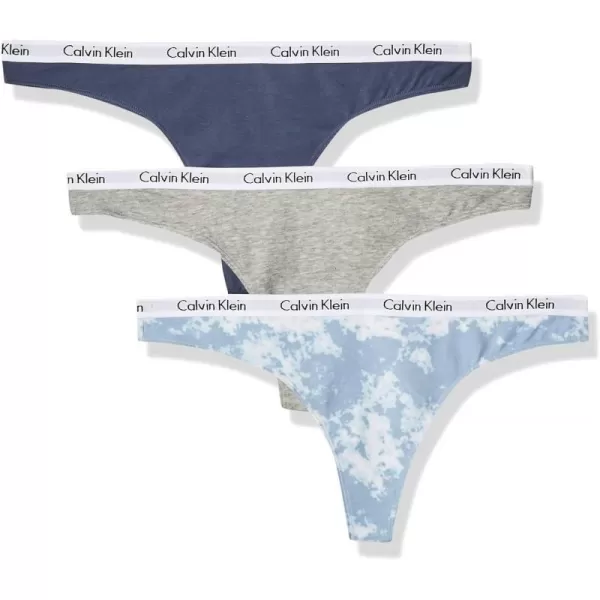 Calvin Klein Womens Carousel Logo Cotton Thong Multipack Panty3 Gry HtrScorched DnmMorongo Clouds Blue Fog