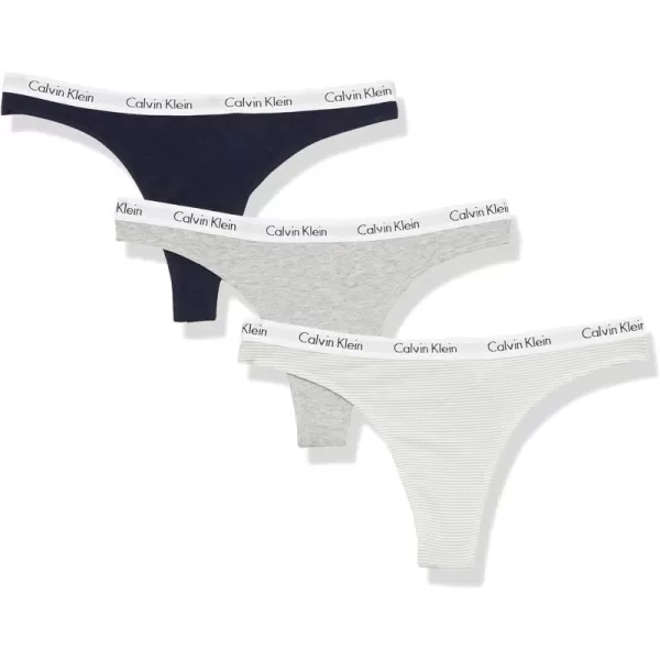 Calvin Klein Womens Carousel Logo Cotton Thong Multipack Panty3 Gry HtrShorelineFeeder Stripedesert Sage