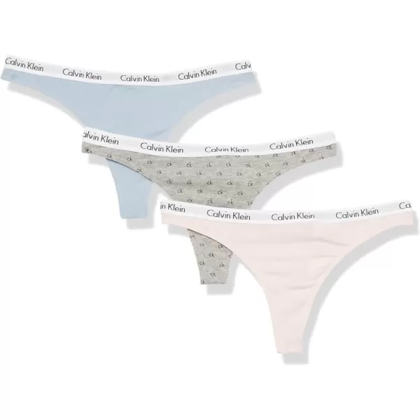 Calvin Klein Womens Carousel Logo Cotton Thong Multipack Panty3 Nymphs ThighBlue FogMini Ck Gry Htr