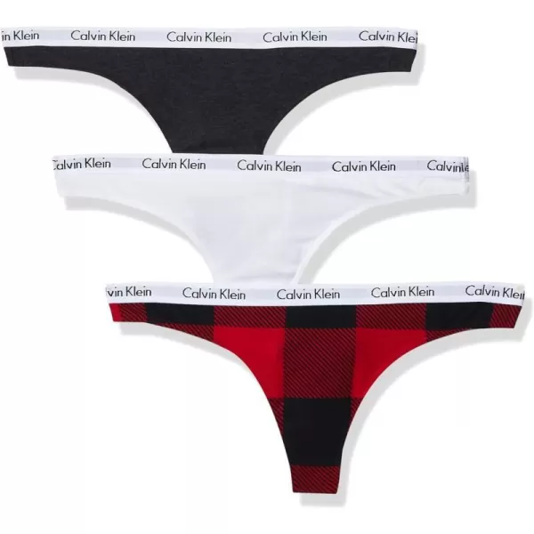 Calvin Klein Womens Carousel Logo Cotton Thong Multipack Panty3 Ranier StripeStrawberry ShakeBlack