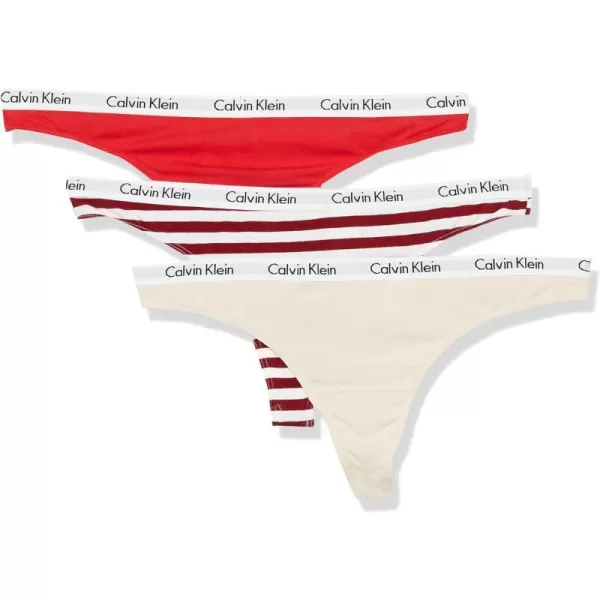 Calvin Klein Womens Carousel Logo Cotton Thong Multipack Panty3 TapiocaExactRainer Stripe Red Carpet