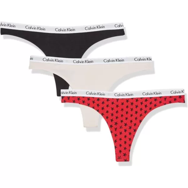 Calvin Klein Womens Carousel Logo Cotton Thong Multipack Panty3 TapiocaStar Stamp Exact RedBlack