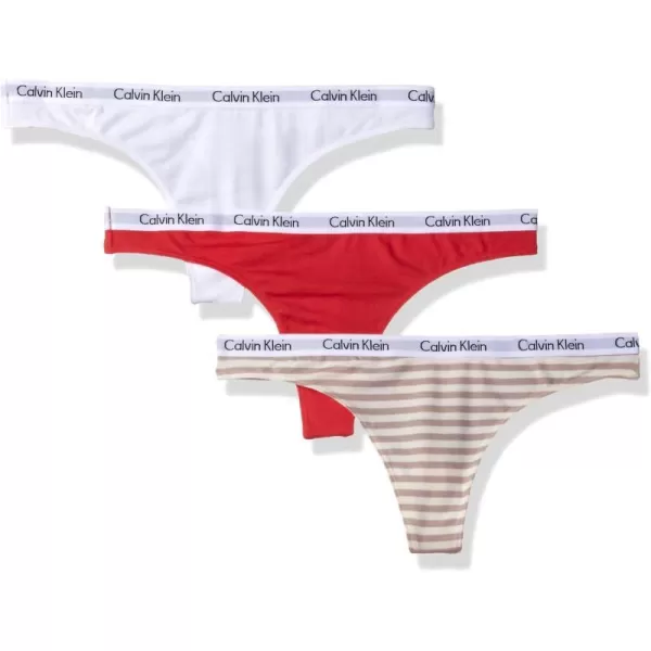 Calvin Klein Womens Carousel Logo Cotton Thong Multipack Panty3 WhiteEvocative RedSimple Stripe Fresh Taupe