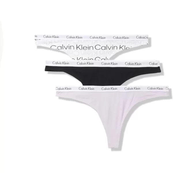 Calvin Klein Womens Carousel Logo Cotton Thong Multipack PantyBlack  Orchid Petal  Reflected LogowhiteOrchid Petal