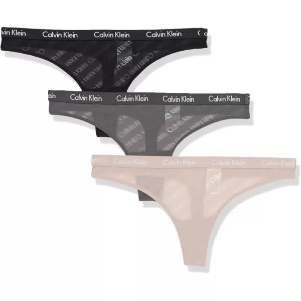 Calvin Klein Womens Carousel Logo Cotton Thong Multipack PantyBlackAshford GreyFresh Taupe