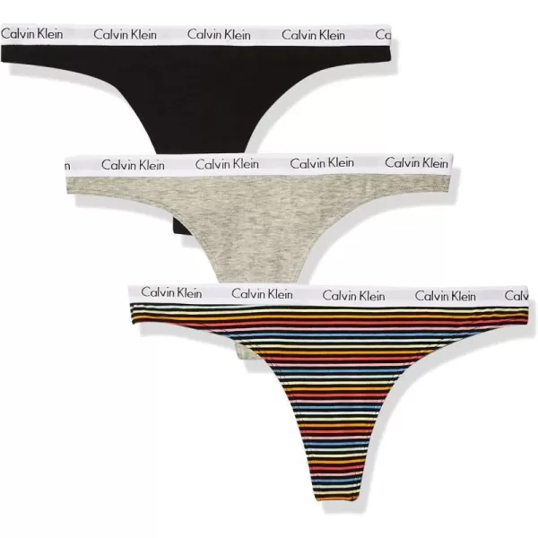 Calvin Klein Womens Carousel Logo Cotton Thong Multipack PantyBlackGrey HeatherColor Stripe