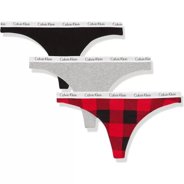 Calvin Klein Womens Carousel Logo Cotton Thong Multipack PantyBlackGrey HeatherSmall Buff Check Obsess