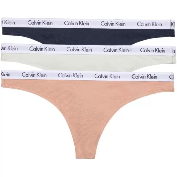 Calvin Klein Womens Carousel Logo Cotton Thong Multipack PantyCanary GreenStone GreyBlueberry