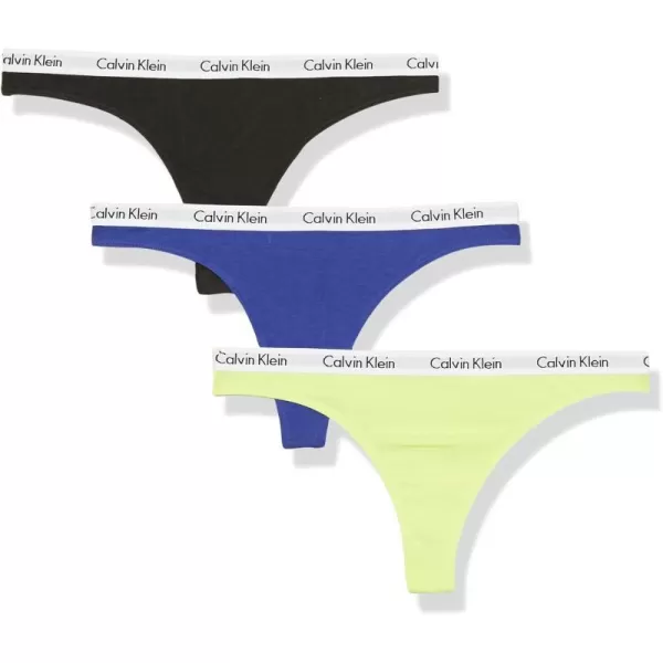 Calvin Klein Womens Carousel Logo Cotton Thong Multipack PantyClematis BlueEnergyBlack