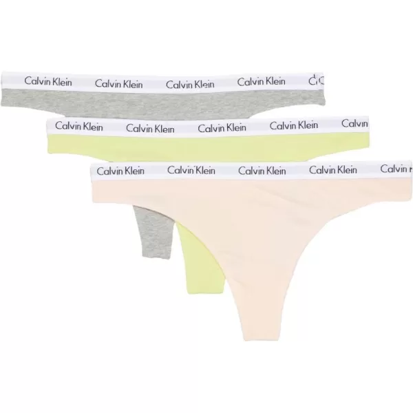 Calvin Klein Womens Carousel Logo Cotton Thong Multipack PantyCoral CorsageCyber GreenGrey Heather