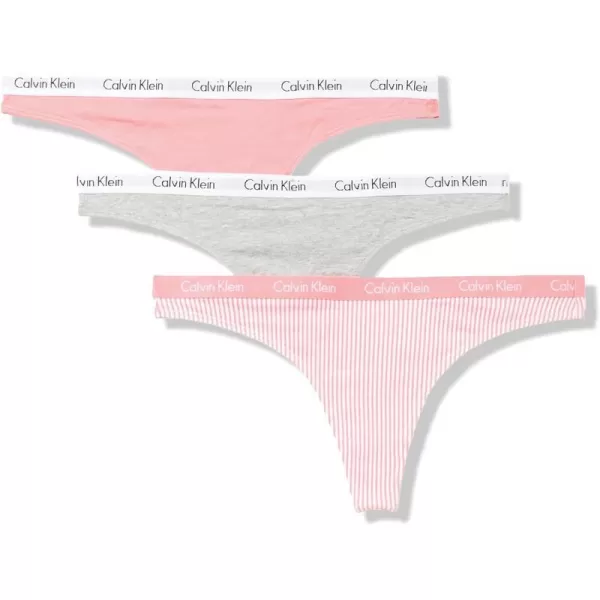 Calvin Klein Womens Carousel Logo Cotton Thong Multipack PantyEvolve  Grey Heather  Seersucker Stripeevolve