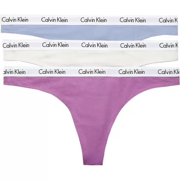 Calvin Klein Womens Carousel Logo Cotton Thong Multipack PantyIris OrchidVanilla IceIceland Blue