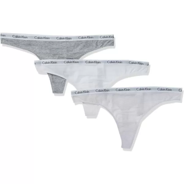 Calvin Klein Womens Carousel Logo Cotton Thong Multipack PantyPink Stripe Grey Heather White