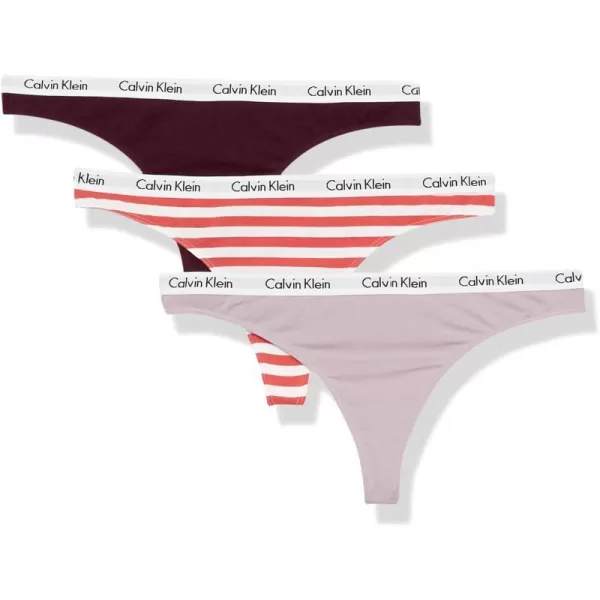 Calvin Klein Womens Carousel Logo Cotton Thong Multipack PantyRhoneNirvanaRainer Stripe Cut Rose