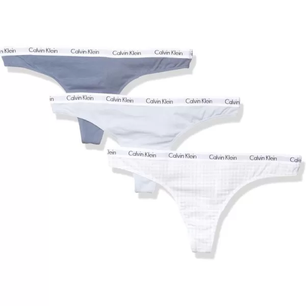 Calvin Klein Womens Carousel Logo Cotton Thong Multipack PantySpring BlueScorched DenimGingham