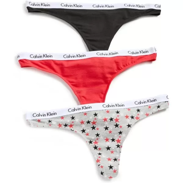 Calvin Klein Womens Carousel Logo Cotton Thong Multipack PantyTomatoTwinkleGrey HeatherBlack