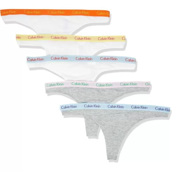 Calvin Klein Womens Carousel Logo Cotton Thong Panty5 Grey HeaterWhite