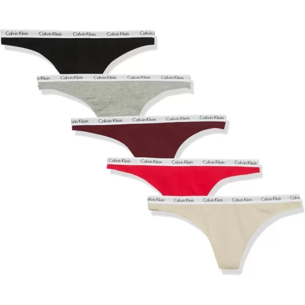 Calvin Klein Womens Carousel Logo Cotton Thong Panty5 Tawny PortRougeBlackPeyoteGrey Heather