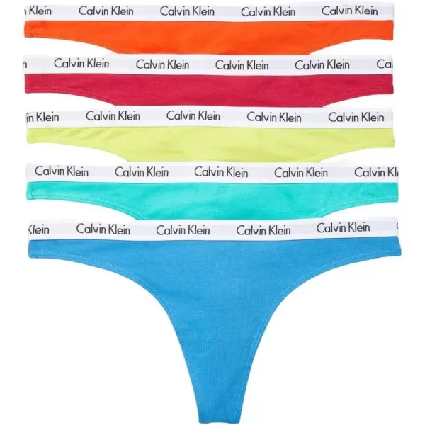 Calvin Klein Womens Carousel Logo Pride Cotton Stretch Thong Panties 5 Pack5 Cherry TomatoPersian RedLemon LimeAqua GreenBlue Ambience