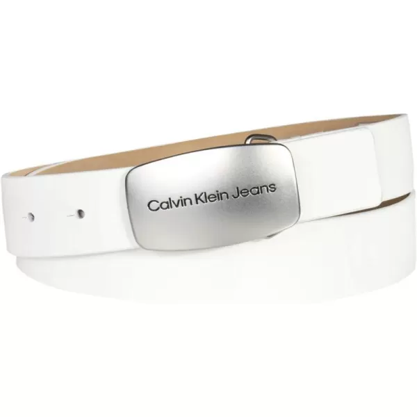 Calvin Klein Womens Casual Plaque Buckle Ck Jeans BeltWhite Plaque