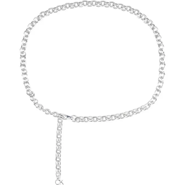 Calvin Klein Womens Chain Belt with Hanging Logo CharmSilver