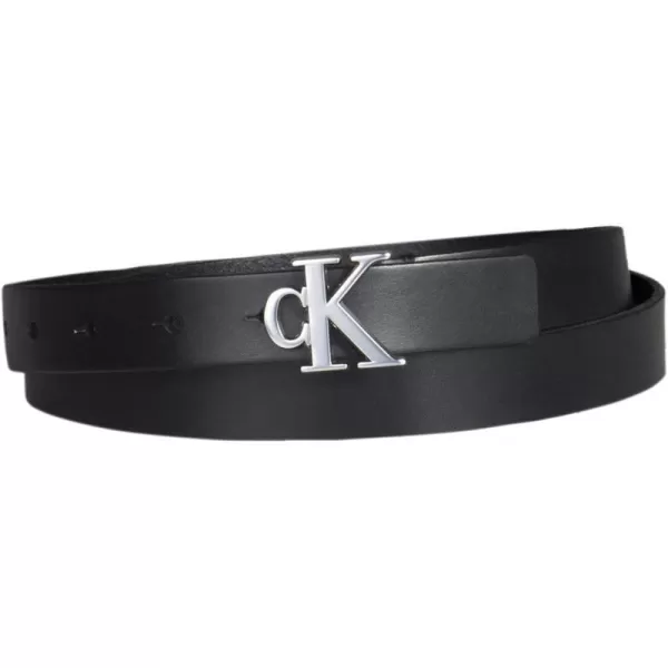 Calvin Klein Womens Ck Monogram Plaque Buckle Skinny BeltBlack Logo Plaque