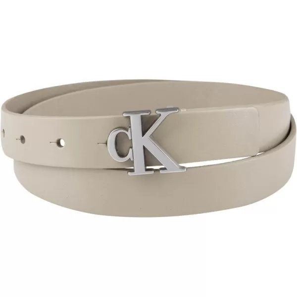 Calvin Klein Womens Ck Monogram Plaque Buckle Skinny BeltTaupe Logo Plaque