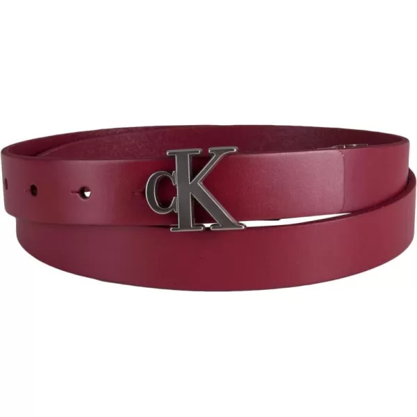 Calvin Klein Womens Ck Monogram Plaque Buckle Skinny BeltWine Logo Plaque