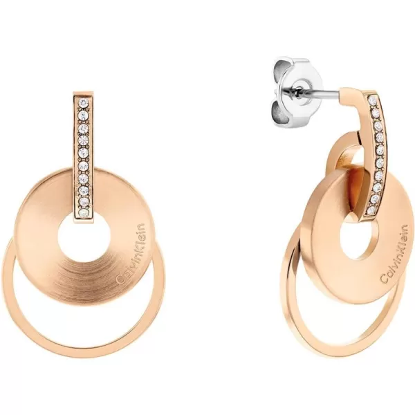 Calvin Klein Womens Dangle and Drop Earrings CrystalSet Elegance with Interlocked RingsCarnation Gold